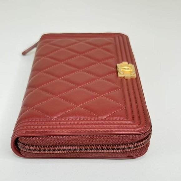 Chanel Dark Red Boy Wallet with Box Quilted Design & Gold Hardware - Picture 4 of 9